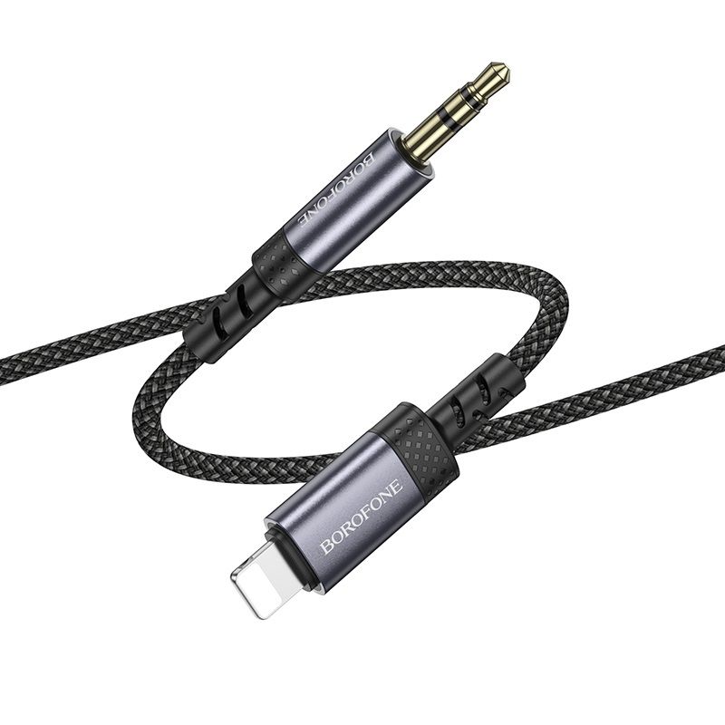 Аудіокабель BOROFONE BL24 iP to 3.5mm male, nylon braid, 1m, Metal Grey