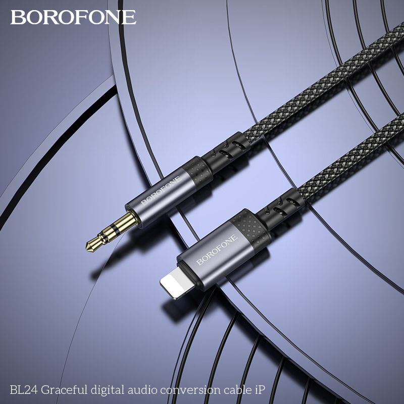 Аудіокабель BOROFONE BL24 iP to 3.5mm male, nylon braid, 1m, Metal Grey