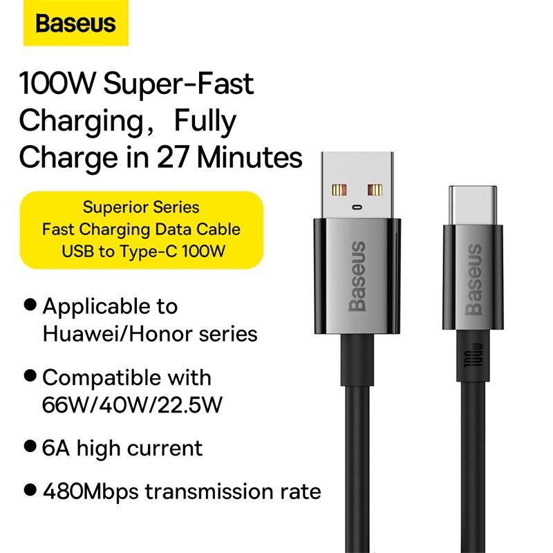 Кабель Baseus Superior Series Fast Charging Data Cable USB to Type-C 100W 1m Cluster Black
