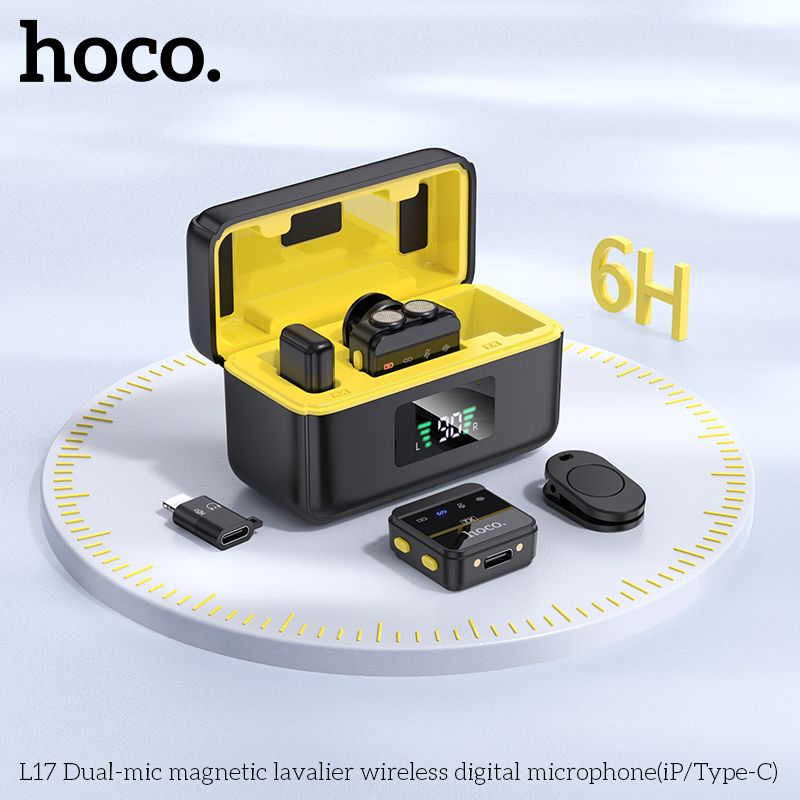 Бездротова мікрофонна система HOCO L17 Dual-mic magnetic lavalier wireless digital microphone (iP/Type-C) Black