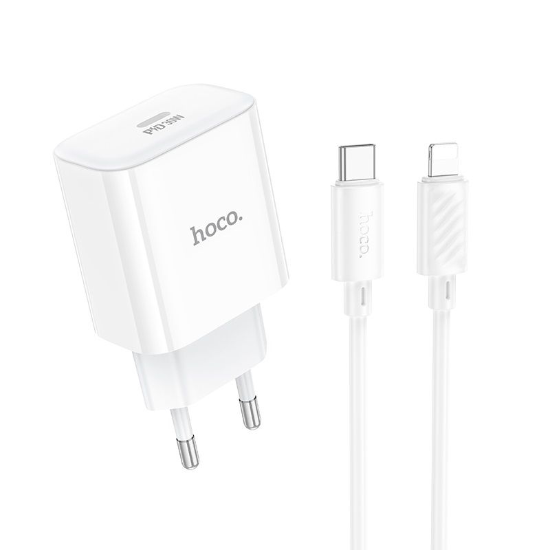Мережевий зарядний пристрій HOCO C76A Pro Majestic single port PD30W charger set (C to iP)(EU) White