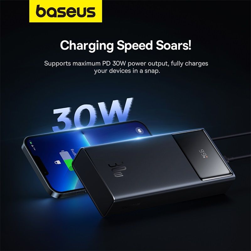 Зовнішній акумулятор Baseus Star-Lord Digital Display Fast Charging Power Bank 20000mAh 30W Cluster Black（With Simple Series Charging Cable USB to Typ