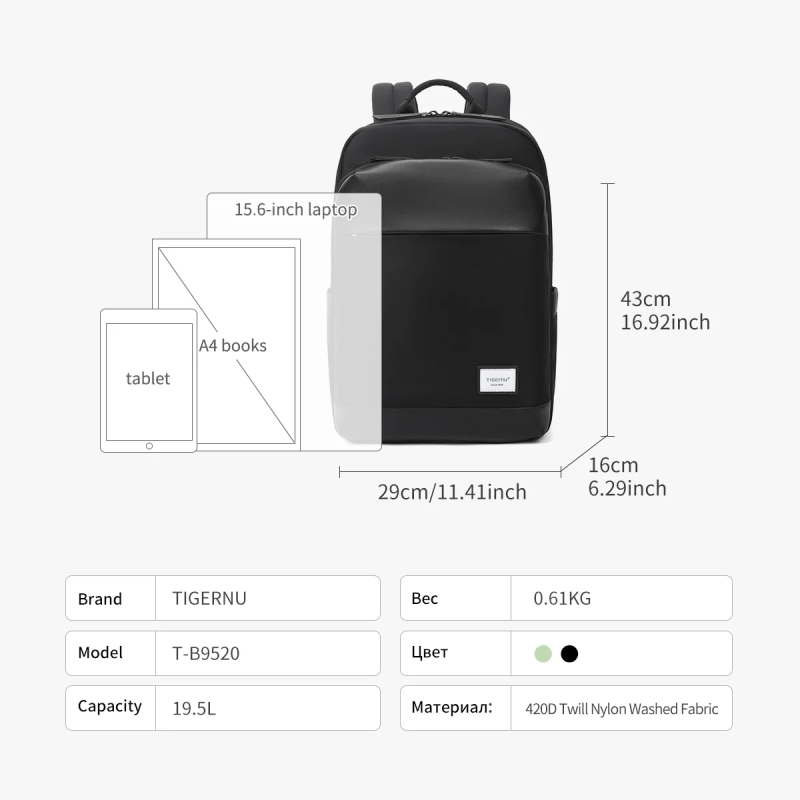 Рюкзак Tigernu T-B9520 15.6" Black