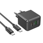Мережевий зарядний пристрій з кабелем HOCO CS14A Ocean PD20W+QC3.0 charger set(Type-C to Type-C) Black