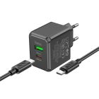 Мережевий зарядний пристрій з кабелем HOCO CS14A Ocean PD20W+QC3.0 charger set(Type-C to Type-C) Black