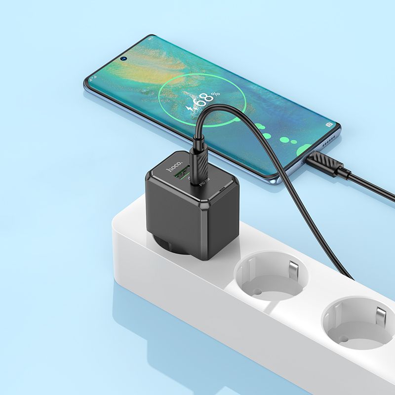 Мережевий зарядний пристрій з кабелем HOCO CS14A Ocean PD20W+QC3.0 charger set(Type-C to Type-C) Black
