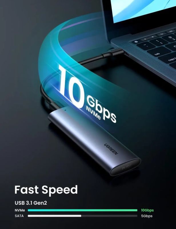 Зовнішня кишеня для накопичувача UGREEN USB-C Female to M.2 M-Key 10G Enclosure C TO C Cable 50cm