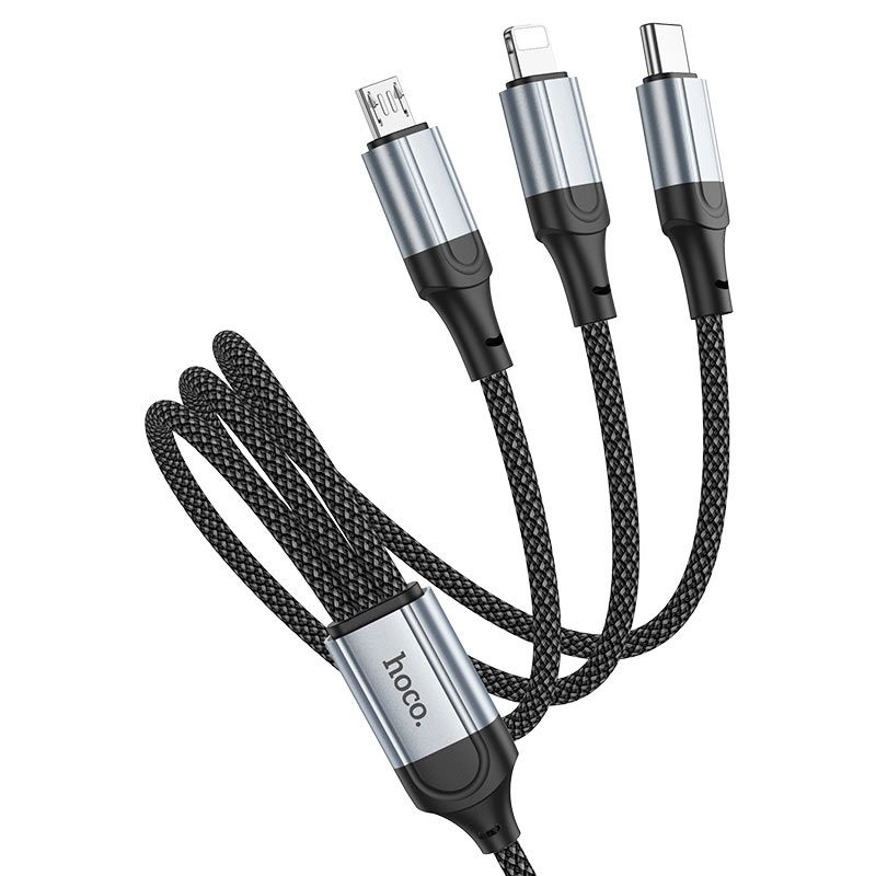 Кабель HOCO X102 Fresh 3-in-1 charging data cable (iP+Micro+Type-C) Black