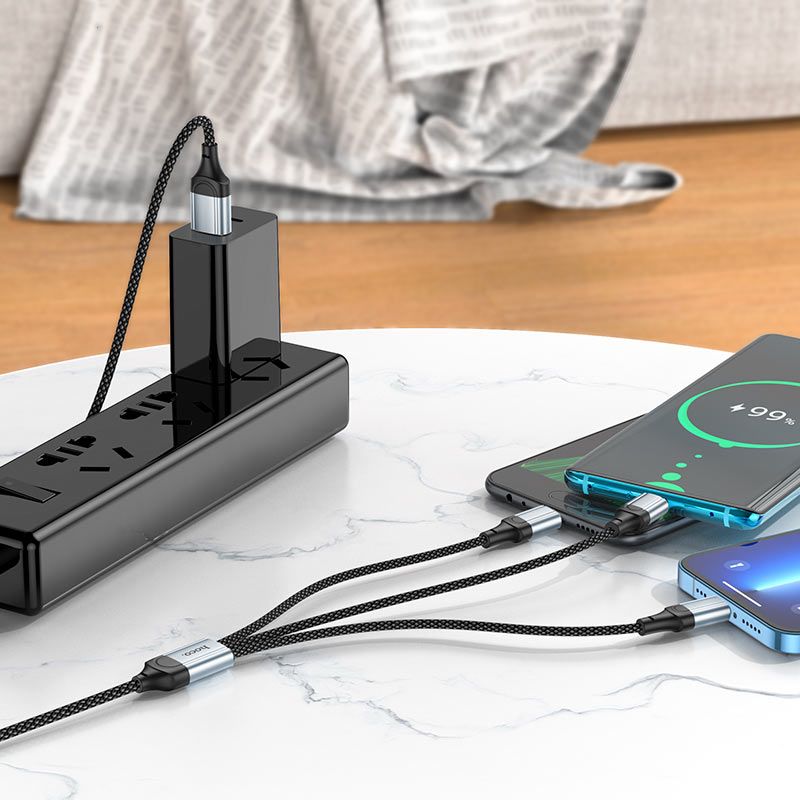 Кабель HOCO X102 Fresh 3-in-1 charging data cable (iP+Micro+Type-C) Black