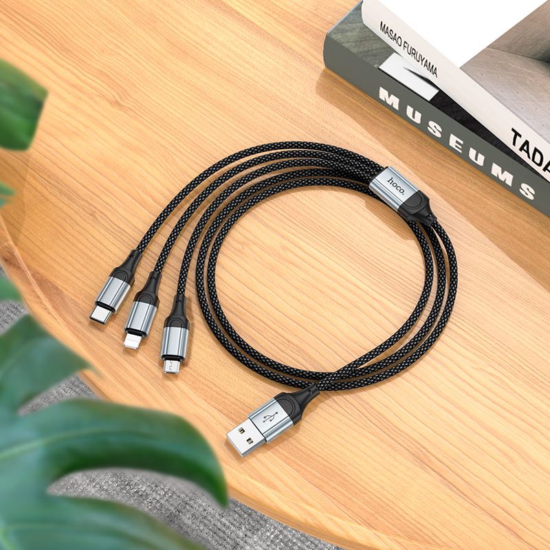 Кабель HOCO X102 Fresh 3-in-1 charging data cable (iP+Micro+Type-C) Black