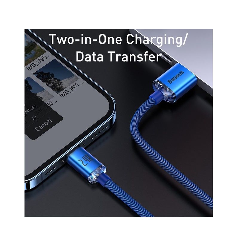 Кабель Baseus Crystal Shine Series Fast Charging Data Cable USB to iP 2.4A 1.2m Blue