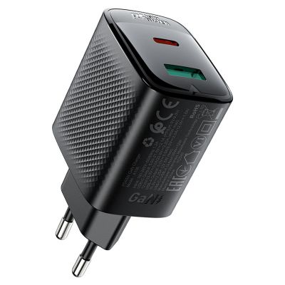 Мережевий зарядний пристрій ACEFAST A106 PD45W GaN (USB-C+USB-A) charger (EU) Black