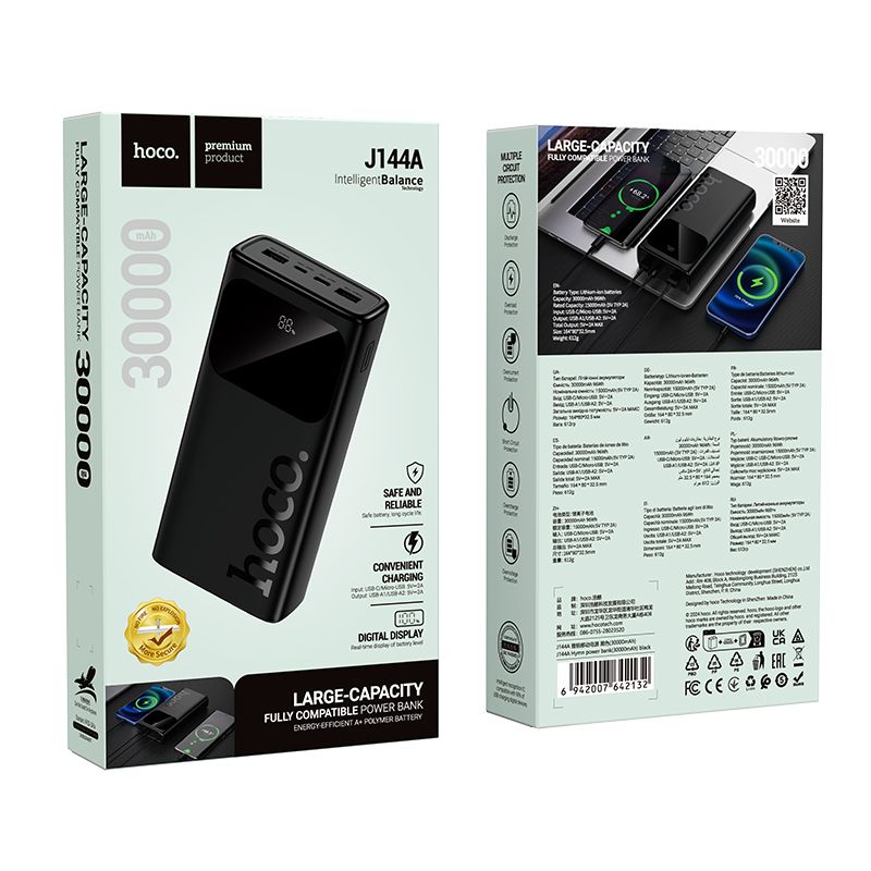 Зовнішній акумулятор HOCO J144A Hymn power bank(30000mAh) Black