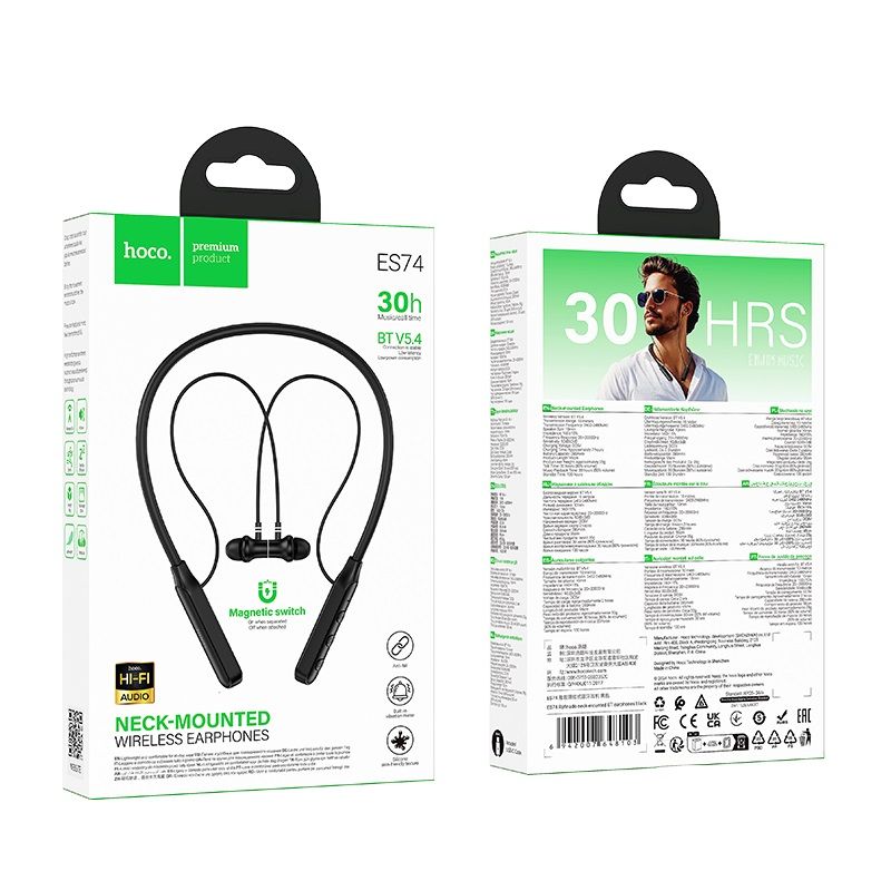 Бездротові спортивні навушники HOCO ES74 Refinado neck-mounted BT earphones Black