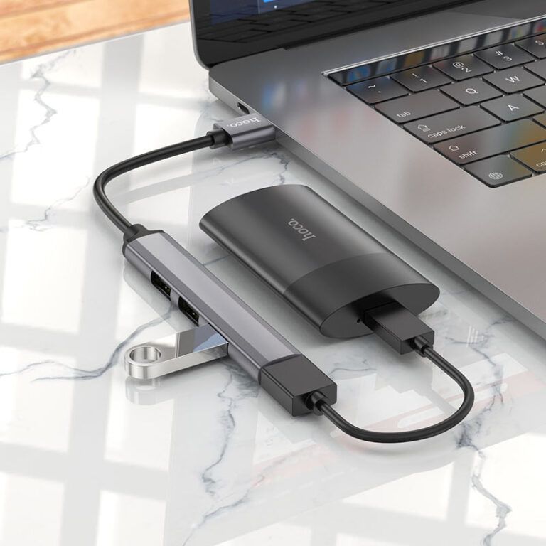 USB-хаб HOCO HB26 4 in 1 adapter(USB to USB3.0+USB2.0*3) Metal Gray