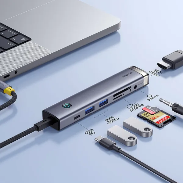 USB-хаб Baseus UltraJoy Series 7-Port HUB AIR Space Grey (Type-C to HDMI4K@60Hz*1+USB3.0*2+PD*1+SD/TF3.0*1+3.5mm*1)