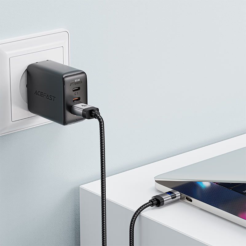Кабель ACEFAST C15-04 USB-A to USB-C zinc alloy digital display braided charging data cable Black