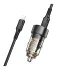 Автомобільний зарядний пристрій BOROFONE BZ20 Smart 38W dual port PD20W+QC3.0 car charger Transparent Black