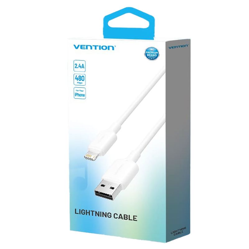 Кабель Vention USB 2.0 Type-A Male to Lightning Male 2.4A Cable 1M White PVC Type