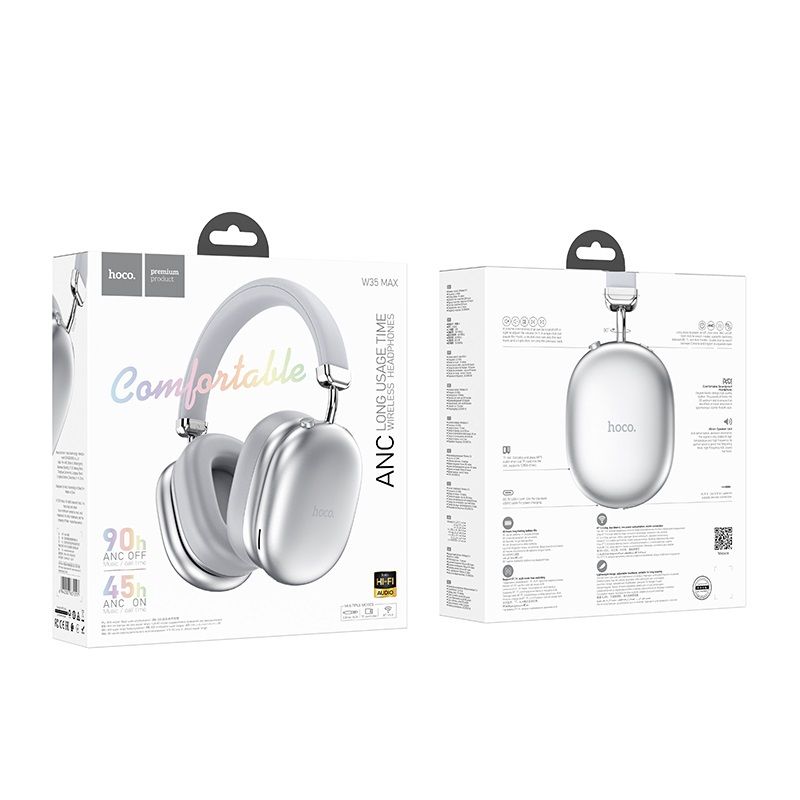 Бездротові накладні навушники HOCO W35 Max Auspicious ANC noise reduction BT headphones Silver