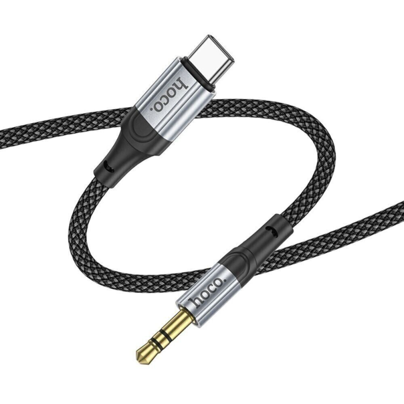 Аудiокабель HOCO UPA26 Type-C to 3.5mm male, nylon braid, 1m, Black