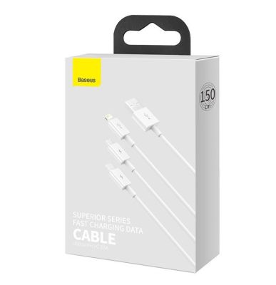 Кабель Baseus Superior Series USB to M+L+C 3.5A 1.5m White