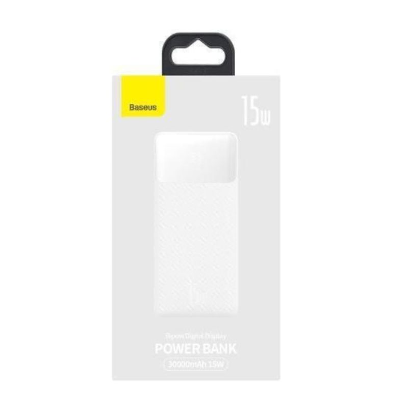 Зовнішній акумулятор Baseus Bipow Digital Display Power Bank 30000mAh 15W White Overseas Edition （With Simple Series Charging Cable USB to Micro 25cm