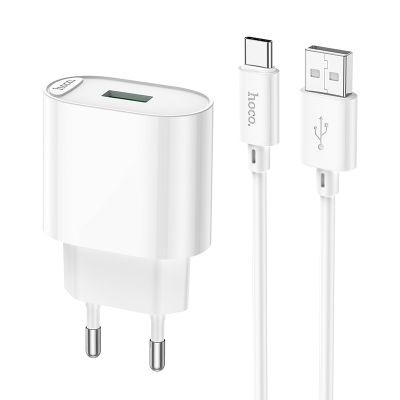 Мережевий зарядний пристрій з кабелем HOCO C109A Fighter single port QC3.0 charger set(Type-C) White