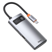 USB-хаб Baseus Metal Gleam Series 4-in-1 Multifunctional Type-C HUB Docking Station Gray（Type-C to HDMI*1+USB3.0*1+USB2.0*1+PD*1）
