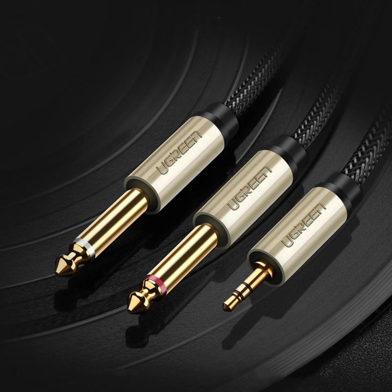 Аудіокабель UGREEN 3.5mm TRS to Dual 6.35mm TS Audio Cable 1m (Gray)