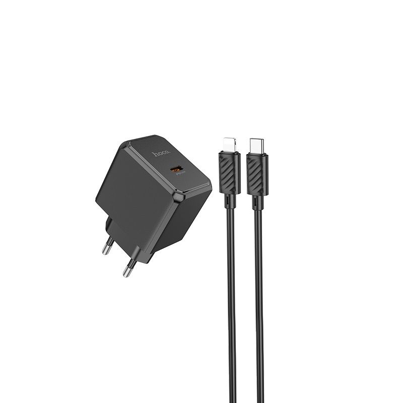 Мережевий зарядний пристрій з кабелем HOCO CS13A Ocean single port PD20W charger set(C to iP) Black