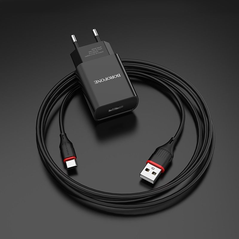 Мережевий зарядний пристрій BOROFONE BA20A Sharp single port charger set(Type-C) 10.5W Black