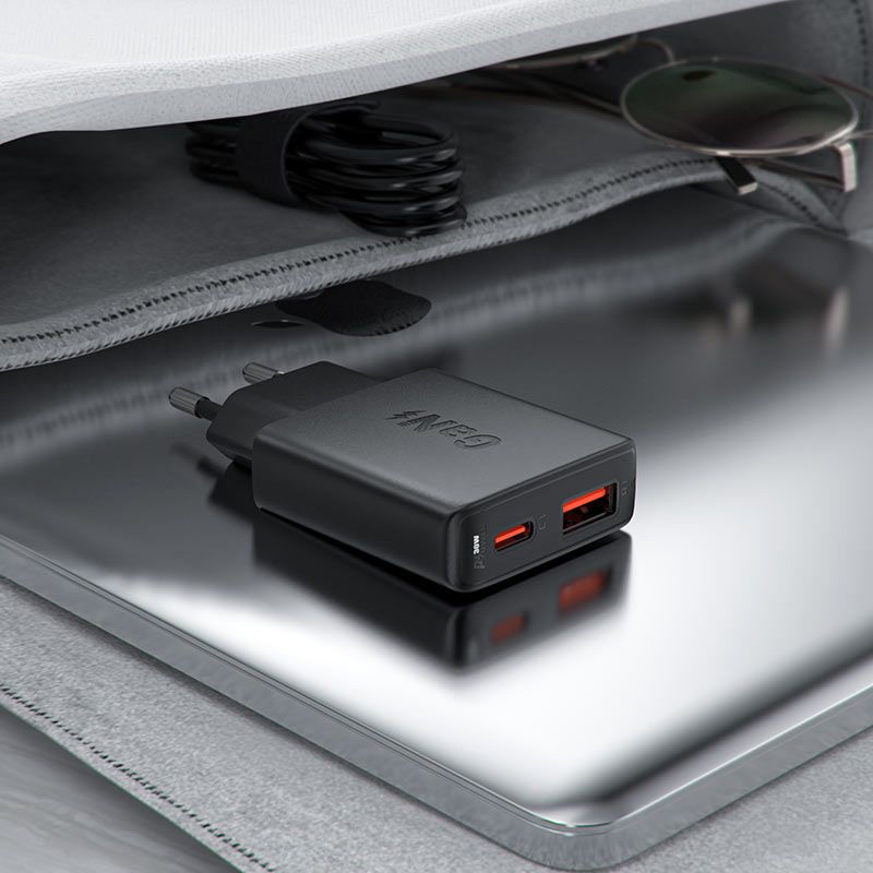 Мережевий зарядний пристрій ACEFAST A69 PD30W GaN (USB-A+USB-C) ultra-thin charger Black