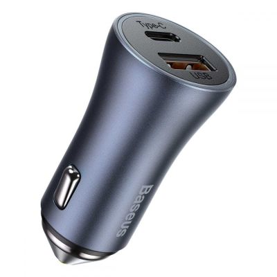 Автомобільний зарядний пристрій Baseus Golden Contactor Pro Dual Quick Charger Car Charger U+C 40W Dark Gray