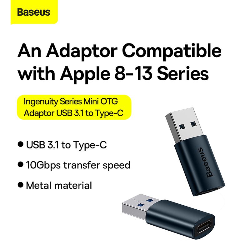 Адаптер Baseus Ingenuity Series Mini OTG Adaptor USB 3.1 to Type-C  Blue