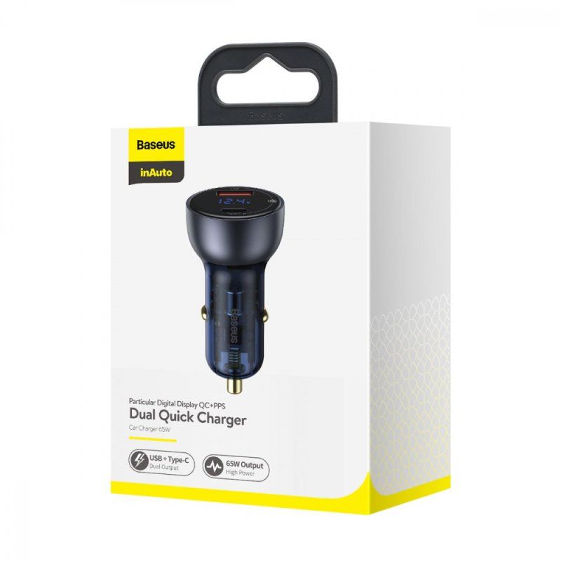 Автомобільний зарядний пристрій Baseus Particular Digital Display QC+PPS Dual Quick Charger Car Charger 65W Dark Gray