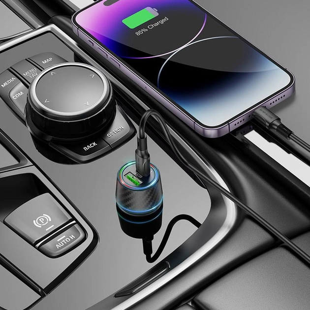 Автомобільний зарядний пристрій BOROFONE BZ21 Brilliant 48W dual port  PD30W+QC3.0 car charger Black