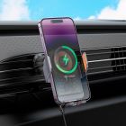Автотримач для телефона з БЗП HOCO HW7 Transparent Discovery Edition wireless fast charging car holder(air outlet) Metal Gray
