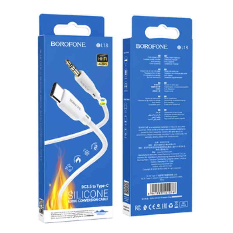 Аудіокабель BOROFONE BL18 Type-C to 3.5mm male, silicone, 1m, White