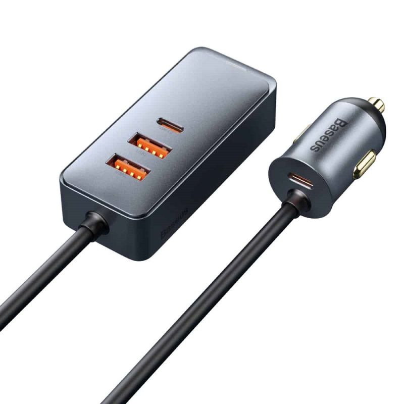 Автомобільний зарядний пристрій Baseus Share Together PPS multi-port Fast charging with extension cord 120W 2U+2C Gray