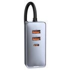 Автомобільний зарядний пристрій Baseus Share Together PPS multi-port Fast charging with extension cord 120W 2U+2C Gray