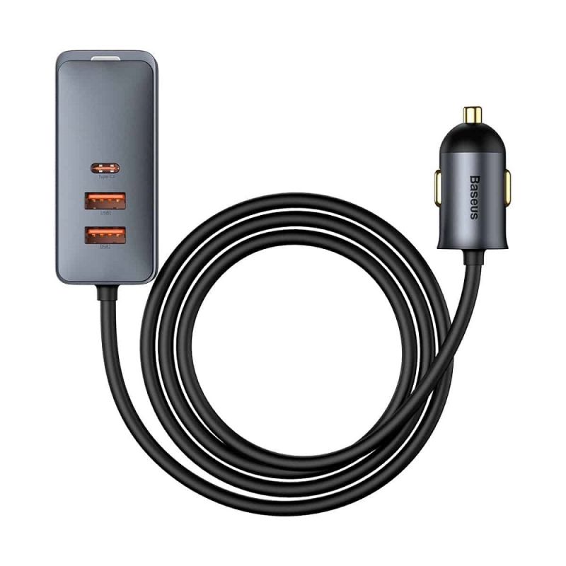 Автомобільний зарядний пристрій Baseus Share Together PPS multi-port Fast charging with extension cord 120W 2U+2C Gray