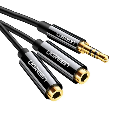 Аудіокабель UGREEN AV134 3.5mm male to 2 female, TPE, 2m Black