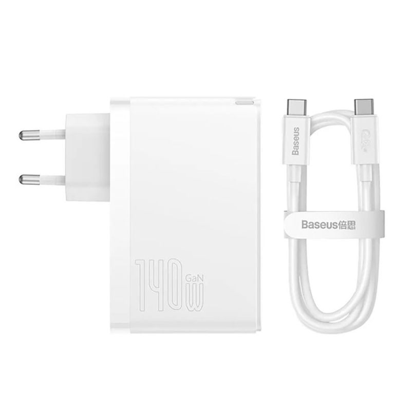 Мережевий зарядний пристрій з кабелем Baseus GaN5 Pro Fast Charger 2C+U 140W EU White (Superior Series Charging Data Cable Type-C 240W