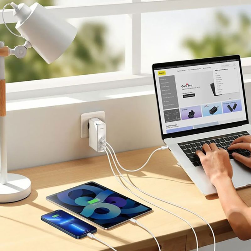 Мережевий зарядний пристрій з кабелем Baseus GaN5 Pro Fast Charger 2C+U 140W EU White (Superior Series Charging Data Cable Type-C 240W