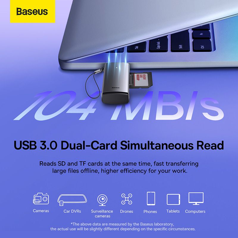 Кардридер Baseus Lite Series USB-A  to SD/TF Card Reader  Grey
