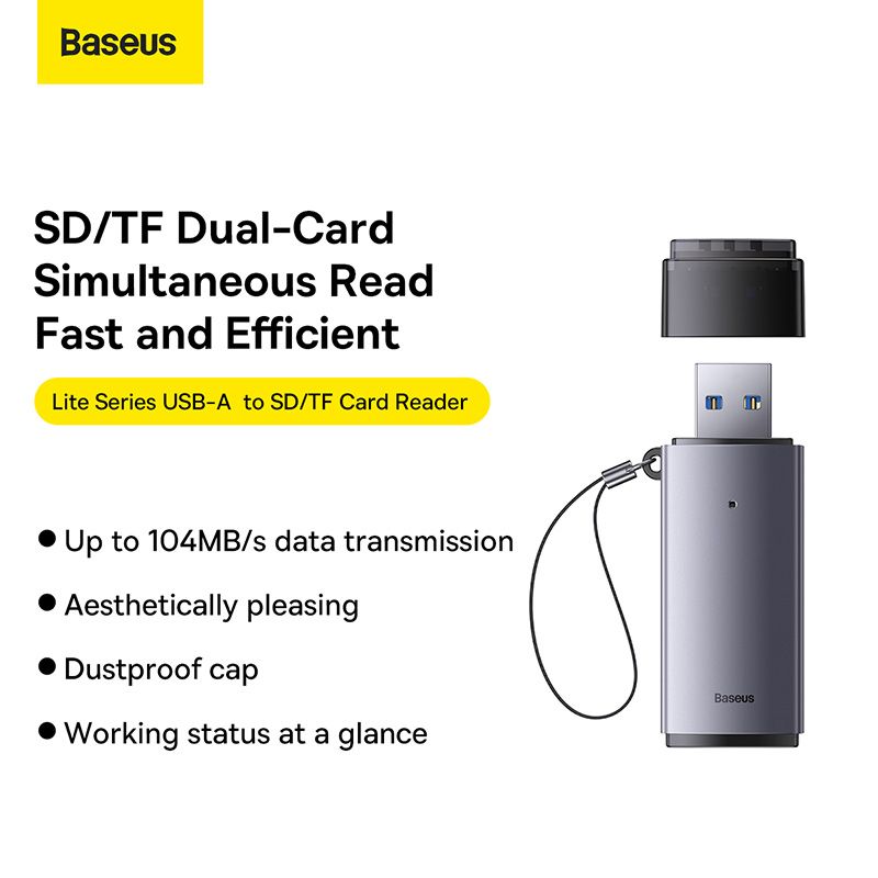 Кардридер Baseus Lite Series USB-A  to SD/TF Card Reader  Grey