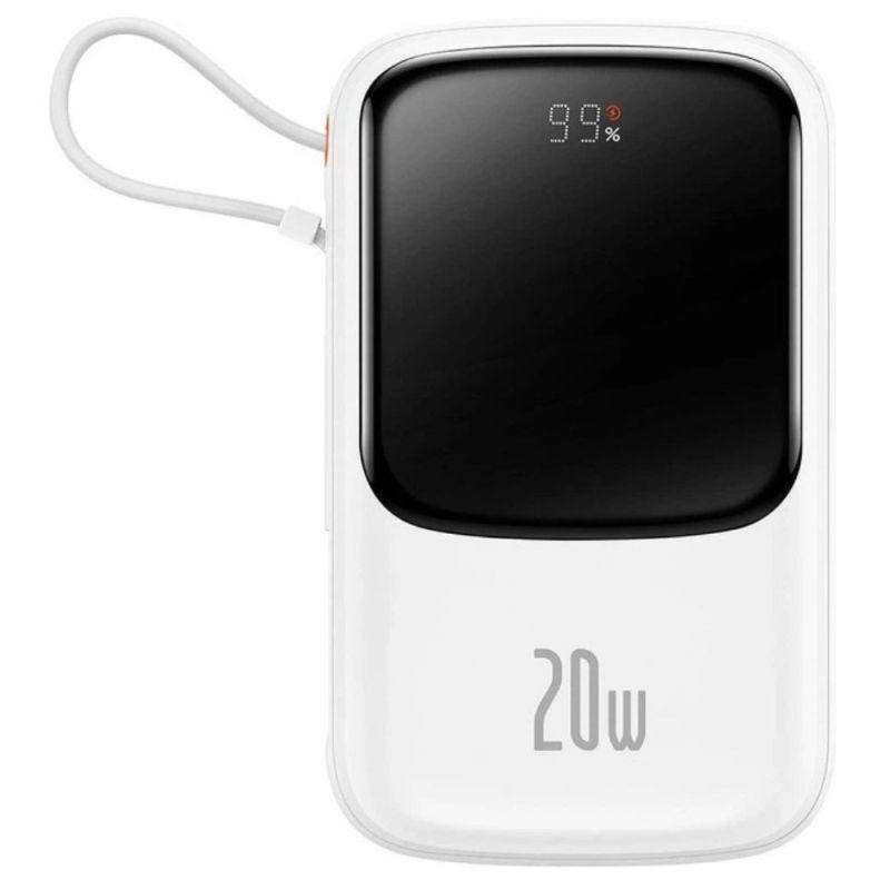 Зовнішній акумулятор Baseus Qpow Pro Digital Display Fast Charge Power Bank 10000mAh 20W iP Edition White（With: Simple charging cable Type-C 3A 0.3m W