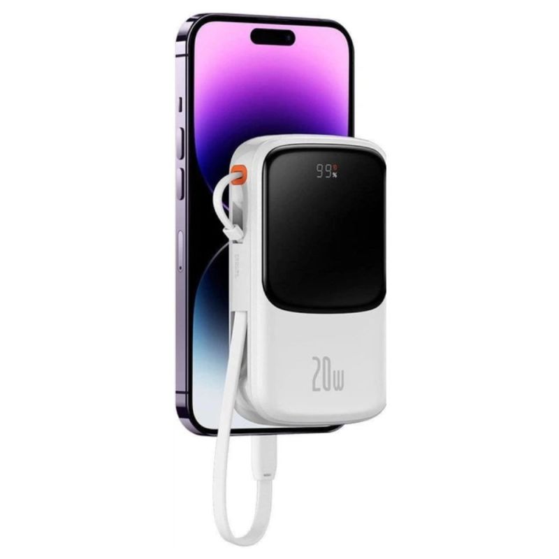 Зовнішній акумулятор Baseus Qpow Pro Digital Display Fast Charge Power Bank 10000mAh 20W iP Edition White（With: Simple charging cable Type-C 3A 0.3m W