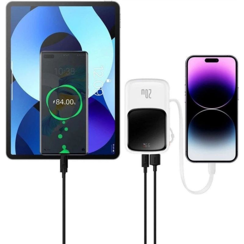 Зовнішній акумулятор Baseus Qpow Pro Digital Display Fast Charge Power Bank 10000mAh 20W iP Edition White（With: Simple charging cable Type-C 3A 0.3m W